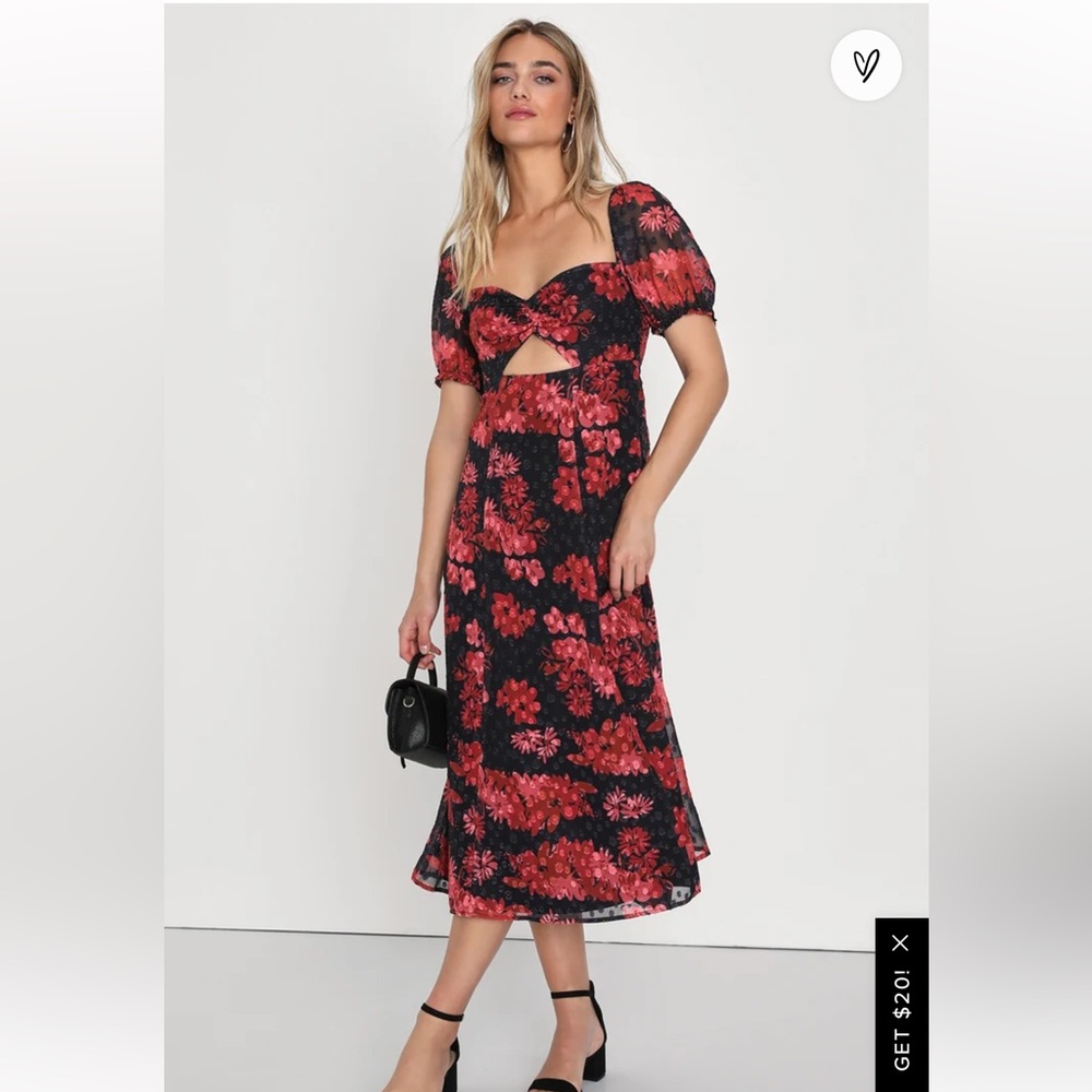 Lulus Truly Charming Black & Red Floral